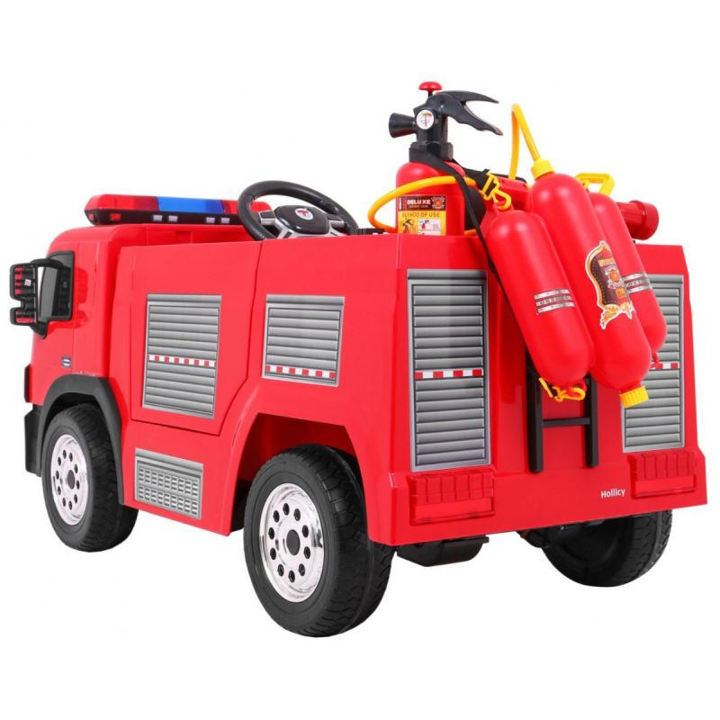 Camion de Pompier Electrique Rouge 35W avec Casque, Lance et Extincteur,  Indicateur de Batterie et Télécommande Parentale