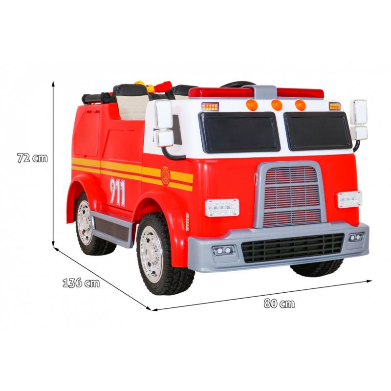 Camion électrique 2 places 12v pompier rouge - pack luxe